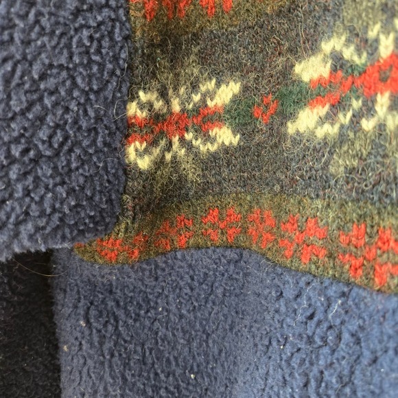 Vintage L.L. Bean Mens Pullover Fleece Aztec Wool Sz M Blue Relaxed Heavyweight - Picture 6 of 7